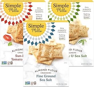 Simple Mills, Snacks Variety Pack, Fine Ground Sea Salt, Rosemary & Sea Salt, Sun-dried Tomato Basil Variety Pack, Low-Calorie Snacks, 4.25oz, 3 Count