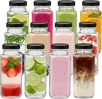 Vintage Water Bottles with Lids,8oz Reusable Glass Drinking bottles for Juicing,Hot Sauce,Kombucha,Ginger Jar,Potion,Oil,Milk Bottles,Whiskey,Portable Travel Bottle,Smoothies Bottles(12pack)