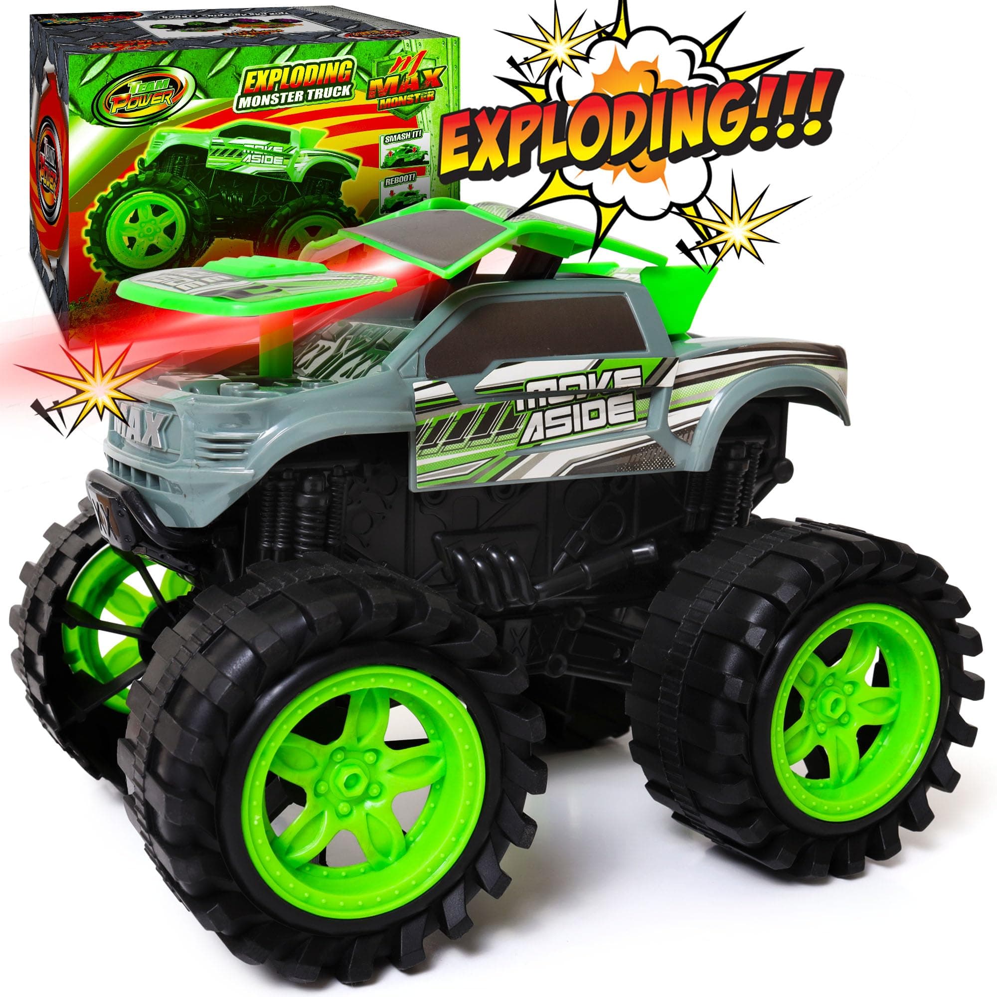 Exploding Monster Truck Toy with Explosive Crash Sounds and Lights, Smash It Up Again and Again, 8.7” Monster Truck Toys for Boys Kids Ages 3, 4-7 & Above | Toddler Toys for 3 Year Old Boys Gift