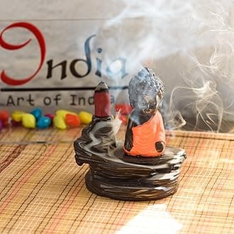 eCraftIndia Buddha Smoke Backflow Incense Holder (7.01 cm x 7.01 cm x 11.98 cm, Brown and Red)