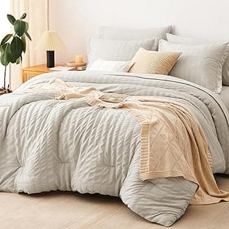 CozyLux Full Size Comforter Sets with Sheets Seersucker 7 Pieces Beige Bed in a Bag Textured Luxury Soft Bedding Set with Down Alternative Comforter, Sheets, Pillowcases & Shams for All Seasons