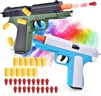 2 Pack Toy Soft Bullet Gun, Foam Ejecting Blasters, Empty Shell Ejecting Toy Guns, Educational Model, Outdoor Shooting Games, Birthday Christmas for Boys Girls Adults, Green & Blue