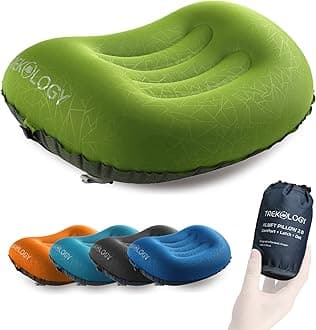 TREKOLOGY Ultralight Inflatable Camping Travel Pillow - ALUFT 2.0 Compressible, Compact, Comfortable, Ergonomic Inflating Pillows for Neck & Lumbar Support While Camp, Hiking, Backpacking