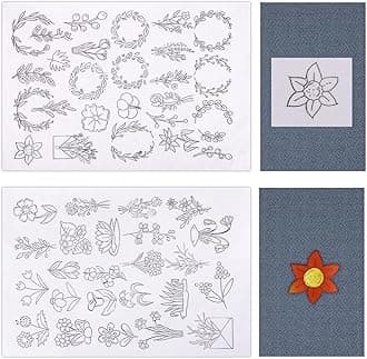 51pcs Hand Sewing Stabilizers, Water Soluble Hand Sewing Stabilizers Stick and Stitch Embroidery Paper with Pre-Printed Flower and Leaf Transfers for Hand Sewing Beginners (Plants)