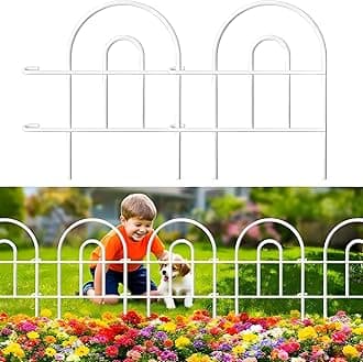 AMAGABELI GARDEN & HOME 35Panels 18in(H)×50ft(L) Decorative Garden Fences and Borders for Dogs Garden Fencing Animal Barrier No Dig Rustproof Metal Fence Panels for Flower Bed Fence White