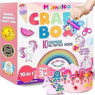 Mumaloo Unicorn Craft Box - 10 Fun Arts and Crafts for Kids Ages 4-8, No Mess, Educational, Mermaid Art Projects, Toddler Crafts & Activities Kit with Supplies, Gift for Girls 3 4 5 6 7 8 Years Old