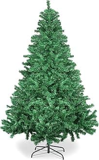 Christmas Tree 7FT/8FT Artificial Tree with Pine Cone and Red Fruit, Foldable Metal Stand for Holiday Christmas Decoration (Green, 8FT)