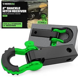 Rhino USA Shackle Hitch Receiver (Fits 2" Receivers) Best Towing Accessories for Trucks, Jeep, Toyota & More - Connect Your Rhino Tow Strap for Vehicle Recovery, Mounts to 2" Receiver Hitches (Green)