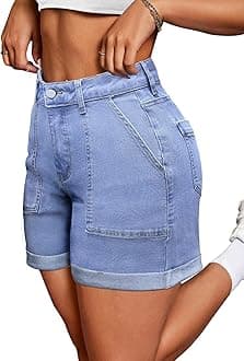 IWD Jean Shorts for Women High Waisted Stretchy Casual Denim Shorts Ripped Frayed Hem Summer Trendy Jorts