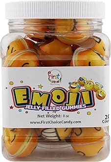 FirstChoiceCandy Jelly Filled Gummies - Assorted Flavor Gummy Filled Candies - Filled With Fruit Jams - 20 Pieces In Resealable Jar (Face)