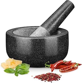 – H&S Pestle and Mortar Set, Premium Solid Granite Stone Mortar and Pestle Large Black - 16cm (6.3") Diameter - Pestle and Mortar Large