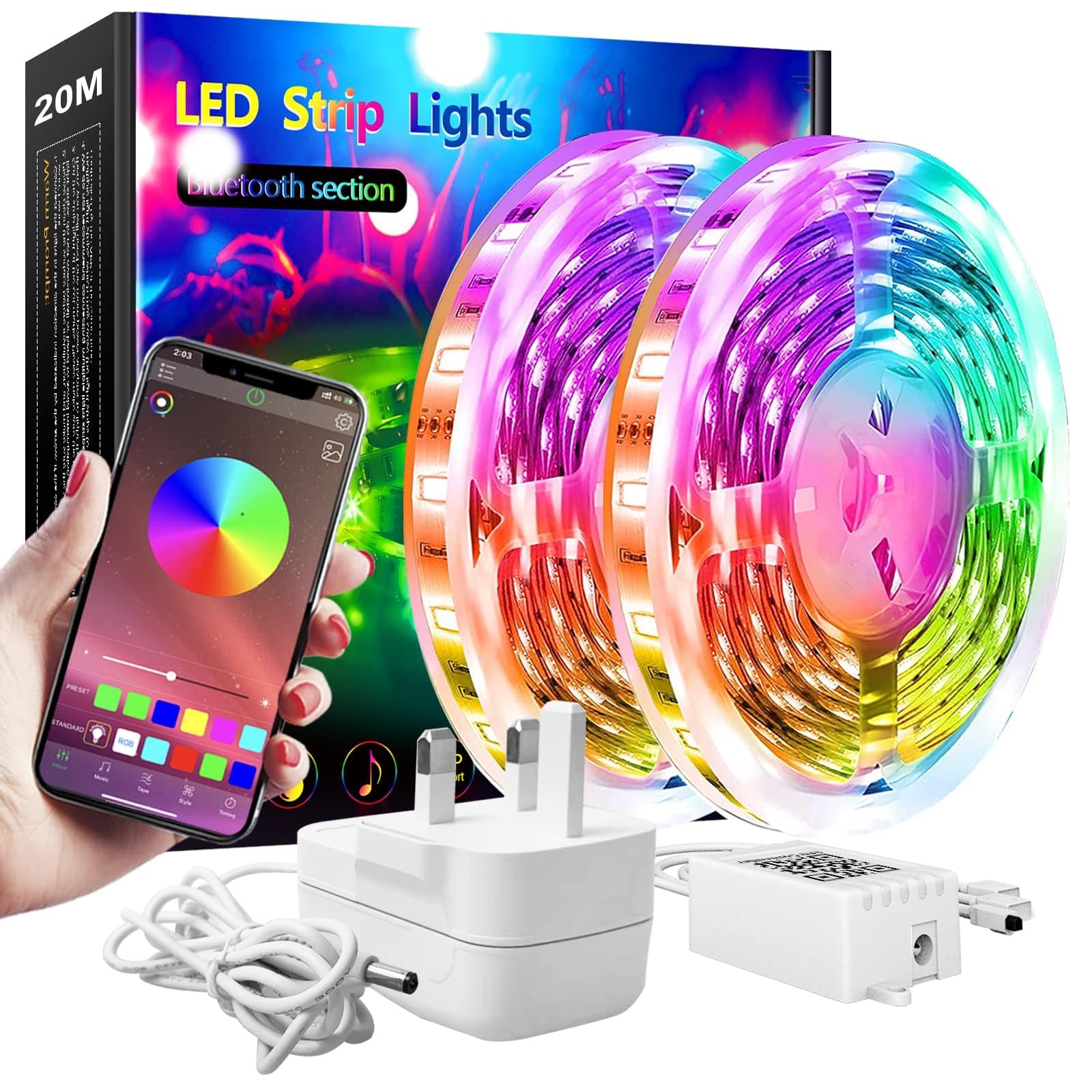 LED Strip Lights 20M with APP Control, Bluetooth APP Control Music Sync RGB 5050 LEDs Strip Lights for Home, Party, Dating, Festival, Indoor Decoration