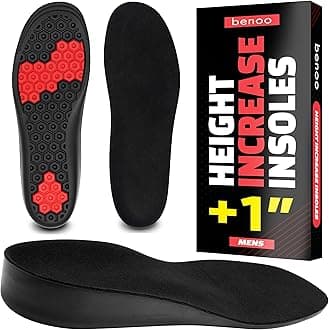 benoo Height Increase Insoles for Men (+1 inch) Instant Height Booster Insoles, Trim to Fit, Comfortable, Shoe Heel Lift (Mens 10-11.5)