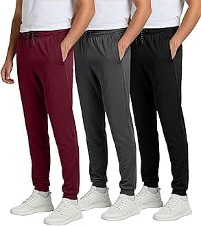 Real Essentials 3 Pack: Men's Tech Mesh Active Athletic Casual Jogger Sweatpants with Pockets(Available in Big & Tall)