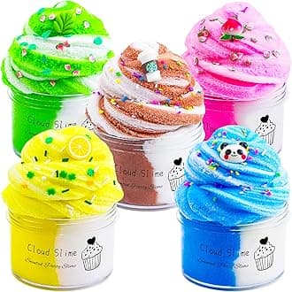 5 Packs Dual Color Cloud Slime Kit with Mint, Lemon, Coffee, Panda, Peach Stress Relief Toy, Super Soft and Non-Sticky, Birthday Gifts Slime Party Favors for Girls and Boys