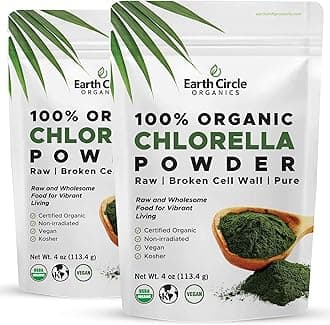 Earth Circle Organics Organic Chlorella Powder | Vegan, Kosher, Broken Cell Wall, High in Protein, Fiber & Chlorophyll | Super Green Algae, Clean, Non-GMO – 4 Ounce (Pack of 2)