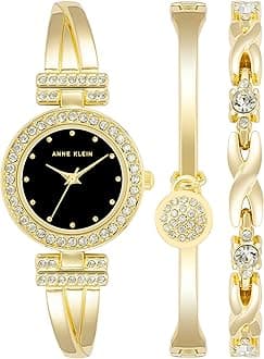Women's Premium Crystal Accented Bangle Watch and Bracelet Set