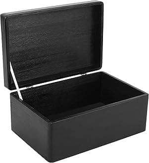 Creative Deco Large Black Wooden Box Storage with Hinged Lid | 11.8 x 7.87 x 5.51 inches (+-0.5) | Gift Box for Tool Dog Toy Shoes Clothes Kitchen Storage | Wood Keepsake Chest