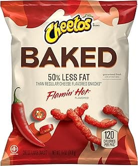 Lay's Baked Cheetos Oven Baked Crunchy Whole Grain Flamin' Hot Cheese Flavored Snacks, 0.875 Ounce (Pack of 104)