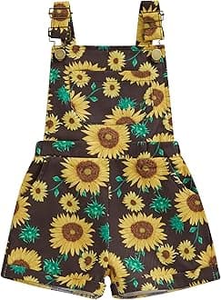 Toddler Baby Girl Overalls Romper Outfit Kids Ruffle Sleeve Tops T-Shirt + Floral Suspender Pocket Shorts Clothes Set (Suspender Shorts, Black, 12-18 Months)
