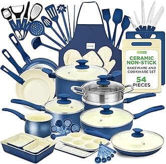 NutriChef Pots and Pans Set Non-Stick Cookware, 54-Piece Nonstick Multi-Sized Pot and Pan Sets with Lids, Kitchen, Bakeware, Induction Compatible, PFOA-Free, Blue
