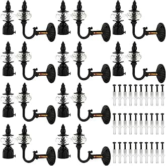 NATURAL Heavy Duty Aluminum Royal Luxury Design Curtain Bracket/Finial and Curtain Support with Screw/Wallplug for Window & Door Curtain Fittings Suitable Upto 1 Inch Pipe. (10 Set, Black MATT)
