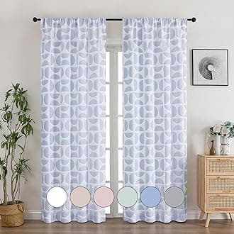 Aiyufeng Blue and White Curtains 84 Inches Long 2 Panels Set, Soft Airy Lightweight 3D Embossed Textured Light Filtering Curtains for Bedroom Living Room, Dual Rod Pocket Semi Drapes, 38" Wx84 L Inch