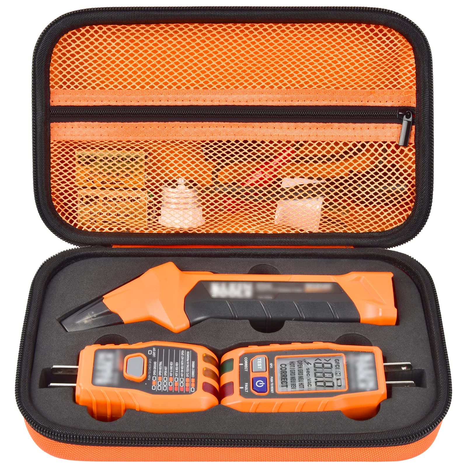 Case Compatible with ALLPRIMO Klein Tools ET310 AC Circuit Breaker Finder and 80041 Output Repair Tool Kit and RT250 GFCI Socket Tester. Power Tools Storage Organizer Holder Bag (Box Only)-Orange