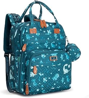 BabbleRoo Diaper Bag Backpack - Baby Essentials Travel Tote - Multi Function Water Resistant Diaper Bag, Travel Essentials Baby Bag with Changing Pad, Stroller Straps & Pacifier Case - Unisex, Dino