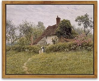 InSimSea Framed Canvas Wall Art Vintage Decor, Classical Landscape Watercolour Painting Canvas Prints Rustic Room Wall Decor Living Room Badroom Farmhouse Bathroom Decorations, 8"x10"