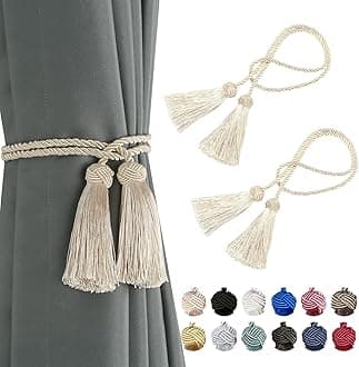 BEL AVENIR 2 Pack Curtain Handmade Tiebacks Curtain Decorative Holdbacks with Tassel (Beige)