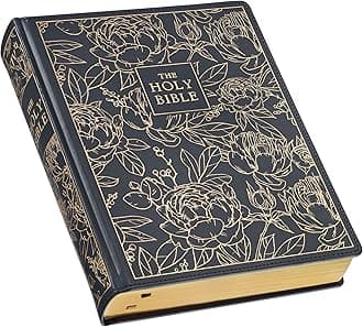 KJV Holy Bible, Large Print Note-Taking Bible, Faux Leather Hardcover - King James Version, Navy W/Gold Floral