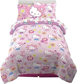 Kids Bedding Super Soft Comforter and Sheet Set with Sham, 5 Piece Twin Size, Hello Kitty
