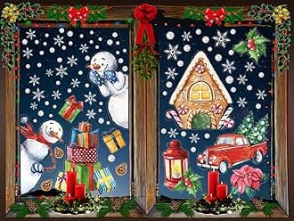 LOKIPA Christmas Window Cling Stickers, 8 Sheet Snowman Christmas Gifts Stickers Decals for Christmas Window Display