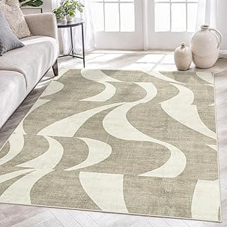 Lahome Abstract Area Rugs 5x7,Low-Pile Soft Living Room Rug Large Entryway Rug Indoor Entrance Non-Slip,Retro Swirl Floor Carpet Washable for Office Bedroom Decor (5x7ft,Beige)