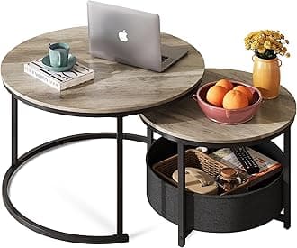 WLIVE Round Coffee Table, 31.5" and 23.6" Small Coffee Tables for Living Room, Nesting Circle Coffee Table Set of 2 with Storage for Apartment, Bedroom, Grey