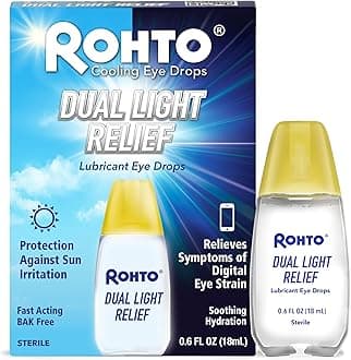 Dual Light Relief Cooling Lubricant Eye Drops, Protect Against Sun Irritation & Digital Eye Strain, Fast-Acting Relief of Dry Eyes, Irritation, Grittiness, Burning & Stinging, 0.6 fl oz