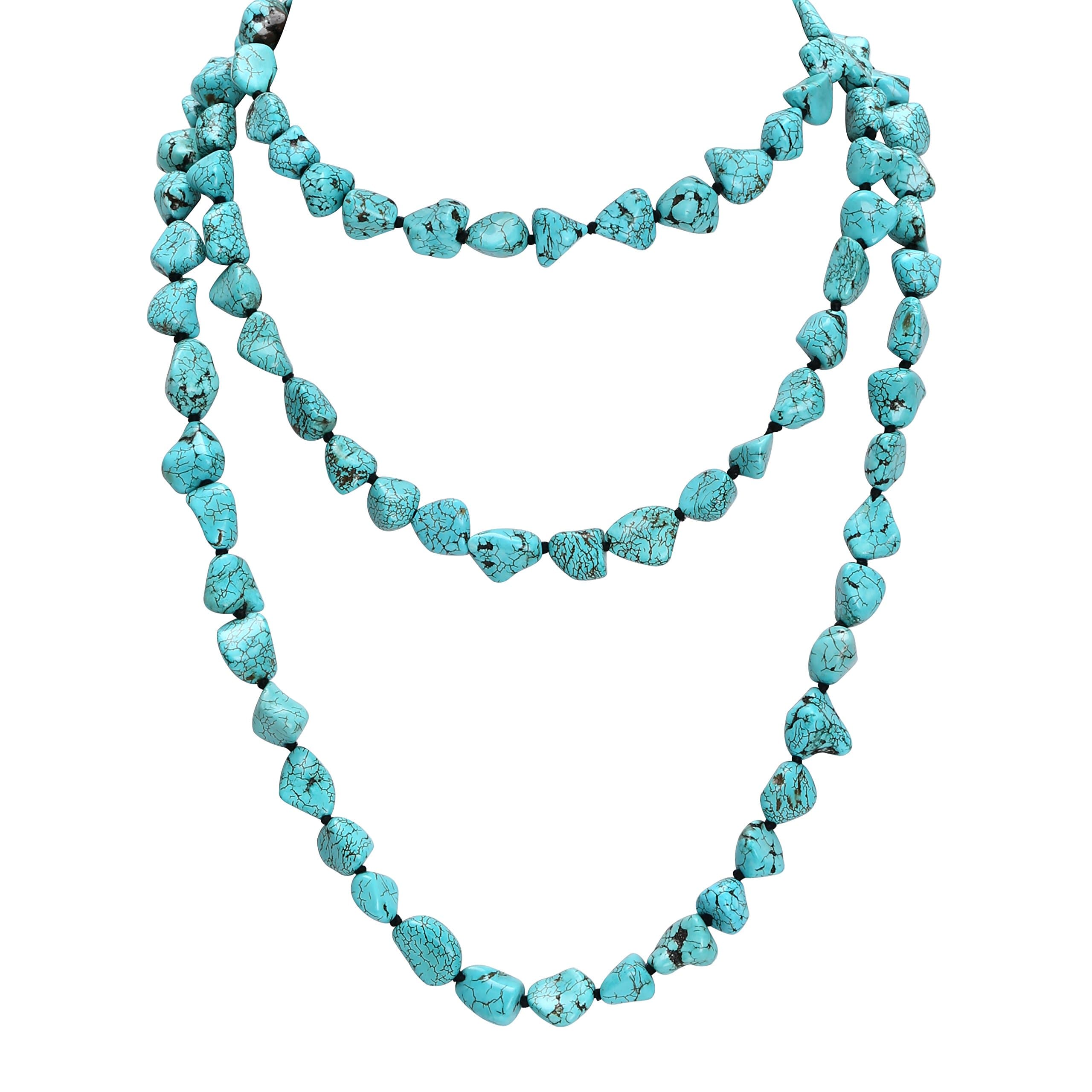 Turquoise Beads Endless Necklace Long Knotted Stone Multi-Strand Layer Necklaces Handmade Jewelry