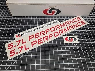 5.7L Performance Decals (2-Pack) Hemi V8 Hood Fender Racing Stickers Fits 2005+ Challenger Charger Ram Durango R/T 300C (Gloss Red, 3/4" H x 11.5" L)