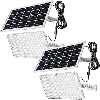 1000 Lumen 299 LED Solar Dusk to Dawn Light Outdoor JACKYLED Solar Powered Spotlight with 4000mAh Battery Outside Waterproof Wall Mount Security Light for Porch Storage Room Patio Shed (White, 2-Pack)