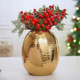 Behoma Metal Oval Shape Vase for Home Decor Decoratives for Living Room Balcony | Best Gift for Birthday Anniversary Diwali Ganpati Onam Festival |Golden 1 Large Pcs (Flowers not Included)