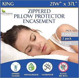 Waterproof King Pillow Protectors (Set of 2) – Zippered Pillow Cover Hypoallergenic Dust Allergy Proof Pillowcase Encasement