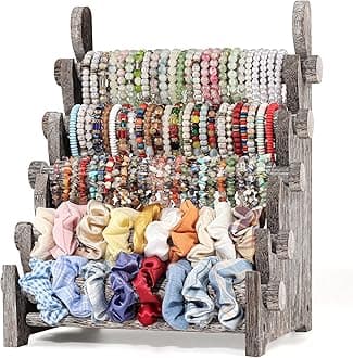 TOPNEW 5 Tier Wooden Bracelet Holder,Scrunchie Bangle Watch Necklace Display Storage Jewelry Holder Stand Display Organizer,Antique White