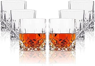 LEMONSODA Crystal Cut Old Fashioned Whiskey Glasses Set of 2, 4, 6-10oz Ultra-Clear Premium Lead-Free Rocks Glass Tumbler For Drinking Bourbon, Scotch, Cognac, Cocktails (Set of 6)