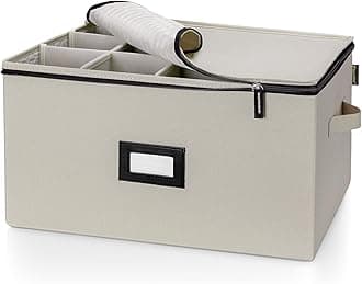 BALEINE China Storage Containers, Sturdy Quilted Wine Glass Storage, Plate Organizer with Carry Handles, Moving Boxes for Dishes, Cups, Mugs and Stemware (Wine Glass, Hard Shell Cream)