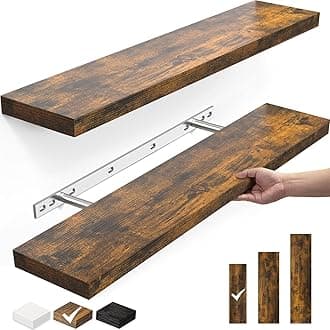BAYKA Floating Shelves, 22.5" Wall Mounted Wood Shelves for Bathroom, Bedroom, Living Room, Kitchen, Hanging Shelf for Books/Storage/Decor with 22lbs Capacity (Rustic Brown,Set of 2)