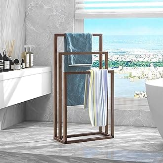 INDIAN DECOR 21579 Space Saving Freestanding Towel Stand Brown Floor Standing Towel Stand/Bath Organizer/Towel Drying Rack 45 x 22 x 86 - Brown