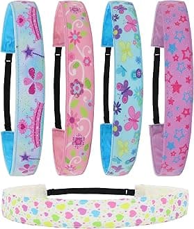 FROG SAC 5 Cute Headbands for Girls, Adjustable Non Slip Little Girl Hair Accessories, Stretch Elastic Kids Hair Bands, Headband Birthday Party Favors Pack, Butterfly Princess Heart Floral Hairbands