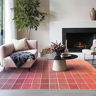 Ombre Pink and Orange Rug for Living Room 5x7, Mid Century Retro Cute Colorful Funky Unique Light Colorful , Washable Area Rugs Non Slip Low Pile for Kids Nursery Playroom Dining Bedroom Girls