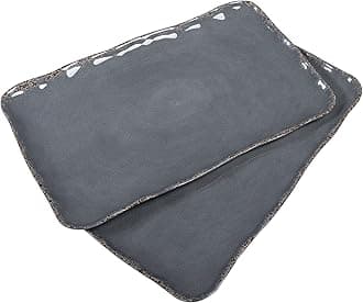 Melamine Platters for Serving Food, 17"x10" Old School Look Set of 2 Melamine Rectangular Serving Platters and Trays Lightweight Large Serving Platters for Party and Entertaining, Cool Gray